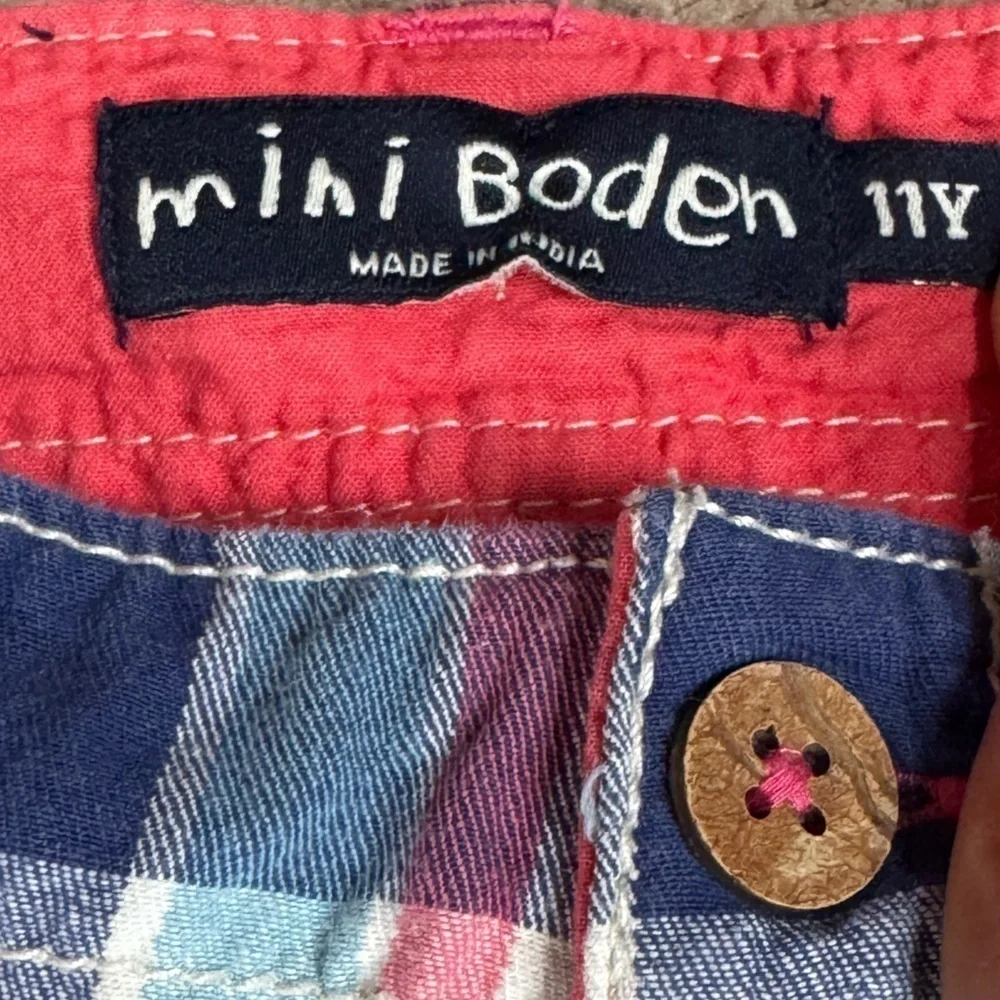 Mini Boden Boys 11 Plaid Adjustable Waistband Shorts Blue